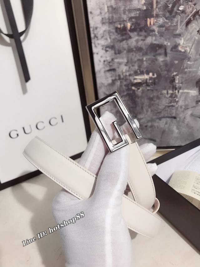 Gucci經典女士皮帶 370717 古奇方扣牛皮腰帶  jjp2045